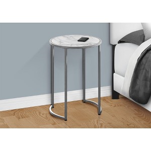 Vynxaria Contemporary Round Accent Table, White Marble Look Laminate, Grey Metal, 18.25" L x 18.25" W x 24" H - 1 of 4
