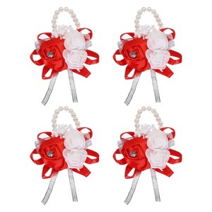 Unique Bargains Decorative Wedding Prom Party Artificial Rose Wrist Corsages 4 Pcs - 1 of 3