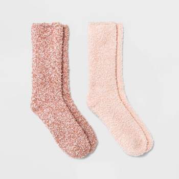 Women's Cozy Marled 2pk Crew Socks - Universal Thread™ Rose/Light Pink 4-10