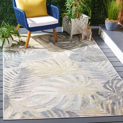Light Green and Ivory Floral Synthetic Area Rug