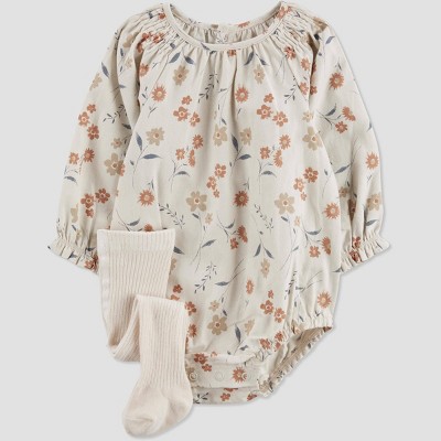 Carter's Just One You®️ Baby Girls' Floral Bubble Dress with Tights Set - Cream 3M