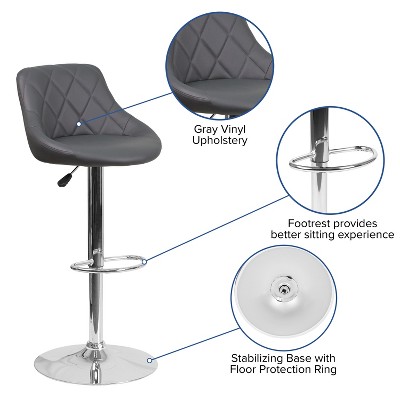 Contemporary Gray Vinyl Adjustable Swivel Barstool with Chrome Base