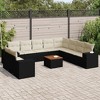 vidaXL Patio Sofa Set with Cushions Outdoor Furniture 11 Piece Poly Rattan - Black and Cream - 2 of 4