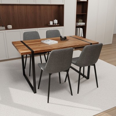 NicBex 59" Dining Table Set for 4 Modern Natural Wood Dining Table Metal Base with 4 Chairs for Dining Room, Gray