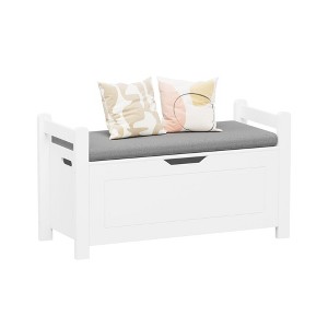 Ruvalino Decorative Storage Cabinets Toy Chest with Cushion Flip Top Lid Safety Hinge for Kids Room Nursery, White, 35"*15"*19.3" - 1 of 4