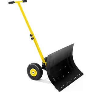 Snow Shovel with Wheels, Snow Pusher for Driveway, Snow Pusher Shovel with Adjustable Angle & Height Handle for Pavement, 29.1" W x 19.3" H - 1 of 4