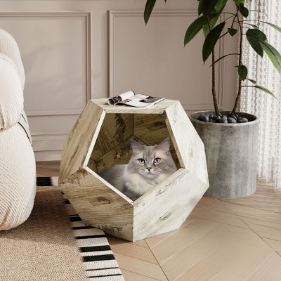 Modern Oak Cat Kennel,litter Box,artificial Flower Pots,side Tables For ...