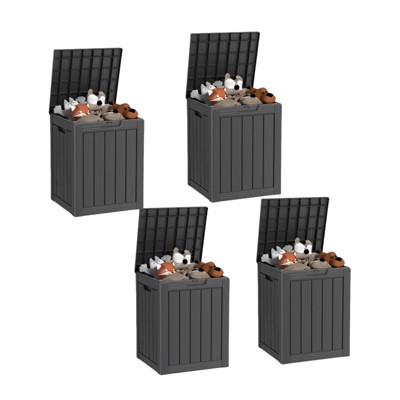 VisioGear Deck Boxes, 4-Piece 28 Gal Outdoor Storage Deck Box, Small Patio Storage Bin for Garden Tools, Black, 18.11"*16.93"*23.03"