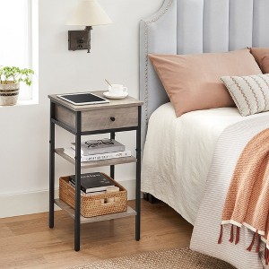 VASAGLE Tall Nightstand, Bedside Table with Drawer and Shelfs, End Table, Telephone Table - 1 of 4