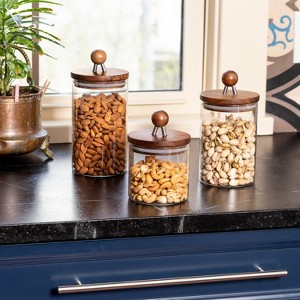 Honey-Can-Do 3pc Acacia and Glass Canister Set - 1 of 3