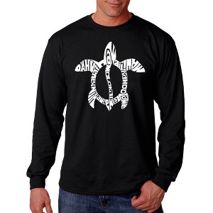LA Pop Art Men's Word Art Long Sleeve T-shirt - Honu Turtle - Hawaiian Islands - 1 of 4