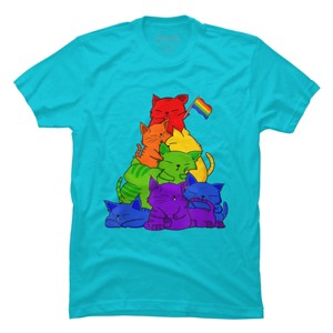Adult Design By Humans Cat Pile Rainbow Pride Flag By ACEGlobal T-Shirt - 1 of 2