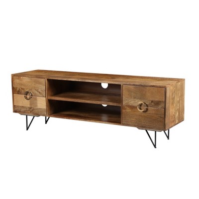 Mango Wood Cabinet with Spacious Storage TV Stand for TVs up to 63" Brown/Black - The Urban Port