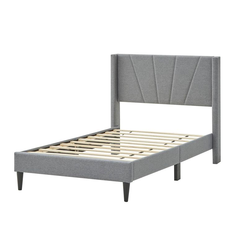 Costway Queen/Twin Bed Frame Modern Platform Bed with Linen Upholstered Wingback Headboard, 1 of 11