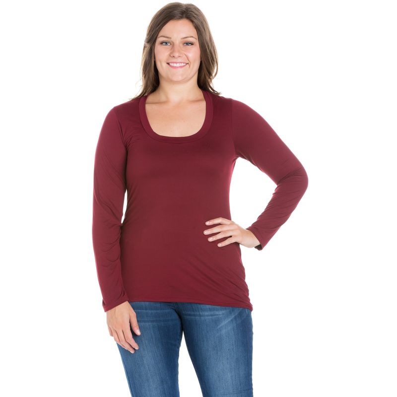 24seven Comfort Apparel Womens Solid Long Sleeve Scoop Neck Plus Size Top, 1 of 5