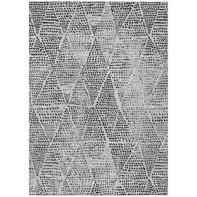 Pewter Charcoal And Ivory Geometric Washable Indoor Outdoor Area Rug