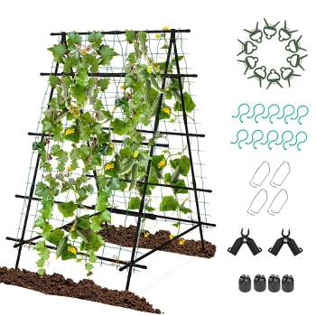 Costway Cucumber Trellis Foldable Garden Tunnel Trellis with Adjustable Auxiliary Clips