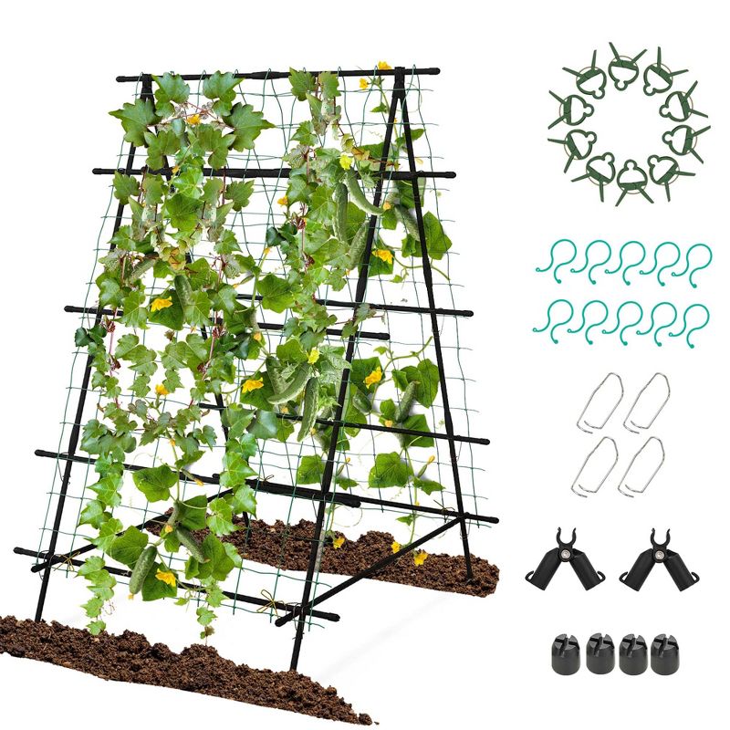 Costway Cucumber Trellis Foldable Garden Tunnel Trellis with Adjustable Auxiliary Clips, 1 of 11