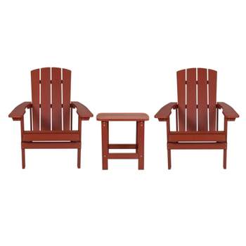 Flash Furniture 2 Pack Charlestown All-Weather Poly Resin Wood Adirondack Chairs with Side Table