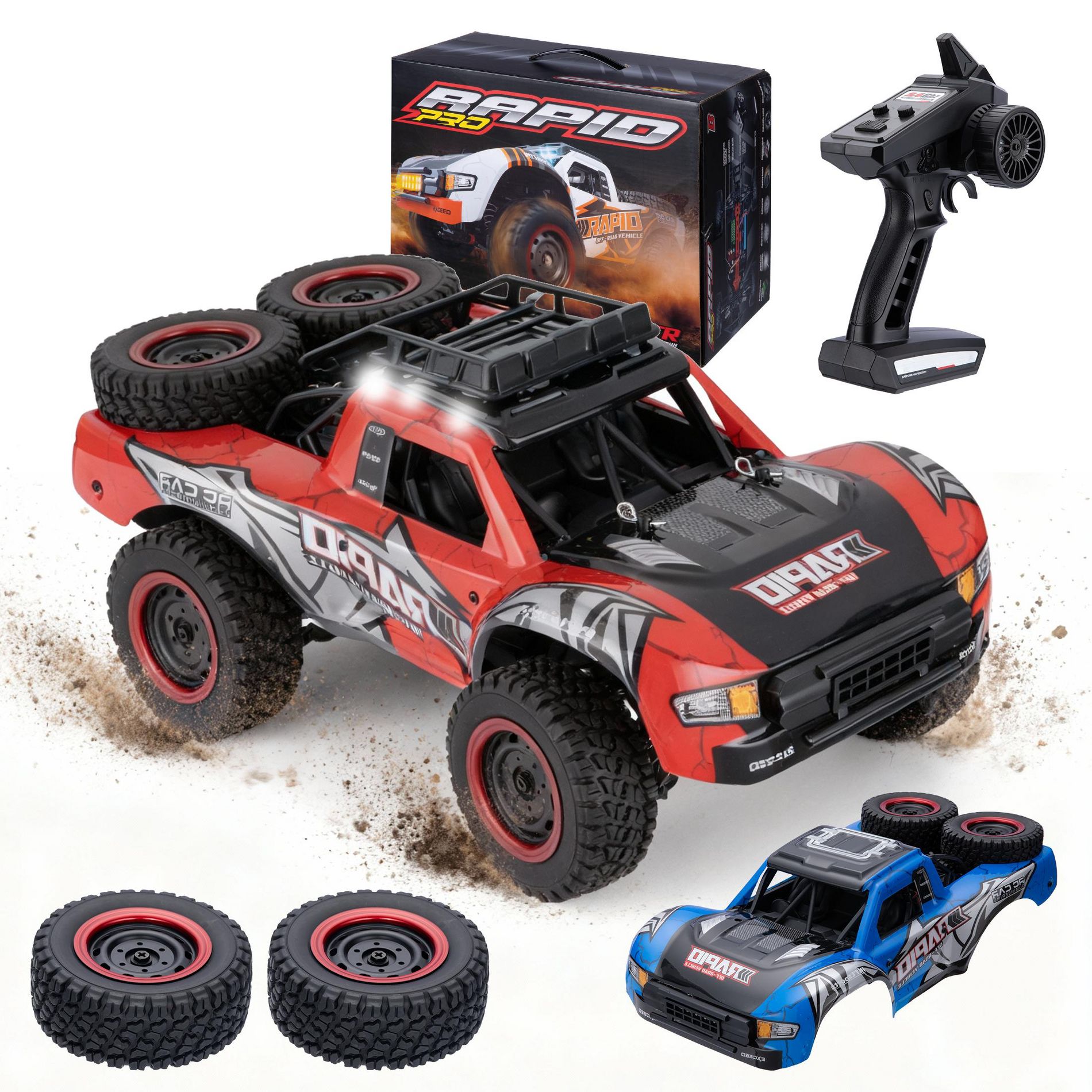 SUGIFT 1:14 Scale All Terrain RC Cars, 4WD Off-Road RC Truck for Snow & Sand & Mud, Waterproof Remote Control Car with Dual Shells & LED Lights