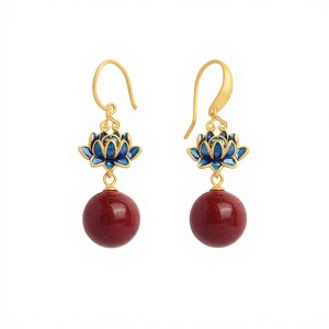 Anna-Kaci Lotus Drop Earrings with Delicate Petal Motif and Smooth Round Bead Accent for an Artistic Feminine Statement Accessory - Red - 1 of 4