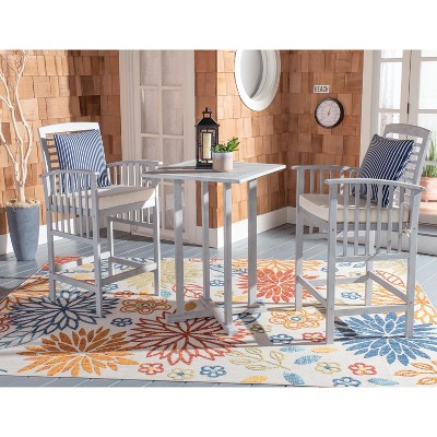 Gray Wooden 3-Piece Bar Height Bistro Set with Cushions