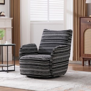 Sapphtopaz Modern Accent Chair with Striped Upholstered Swivel Leisure Single Chair with Metal Bracket Armrest for Living Room, Bedroom - 1 of 4