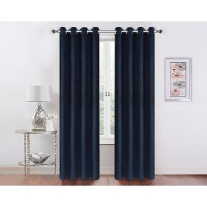 Kate Aurora 2 Pack Hotel Embossed Textured Light Filtering Grommet Top Window Curtain Panels - 1 of 3