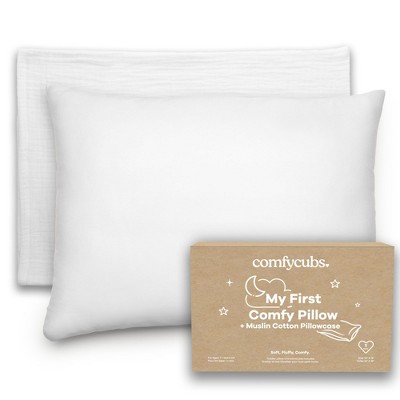 Toddler Pillow with Muslin Pillowcase, 13"x18", Kids Pillow for Sleeping by Comfy Cubs - 1 Pack