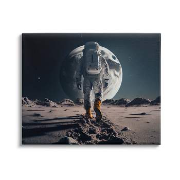 Stupell Industries Man On Moon Outer Space Astronaut Gallery Wrapped Canvas Wall Art