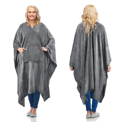 Cozy Fleece Wrap Shawl With Large Front Pockets, Woman Wearable Blanket, Travel Wrap Blanket Cape, Warm Soft Fuzzy Snuggly, Gift for Her - Catalonia