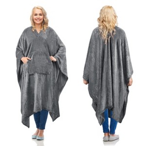 Cozy Fleece Wrap Shawl With Large Front Pockets, Woman Wearable Blanket, Travel Wrap Blanket Cape, Warm Soft Fuzzy Snuggly, Gift for Her - Catalonia - 1 of 4