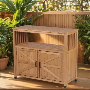 APRILSOUL 42.00"Wooden Patio Bar Table Set with Storage, Buffet Cabinet Sideboard for Outdoor and Indoor - 1 of 4