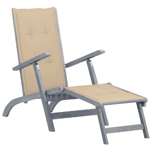 vidaXL Patio Deck Chair with Footrest and Cushion Solid Wood Acacia - 1 of 2