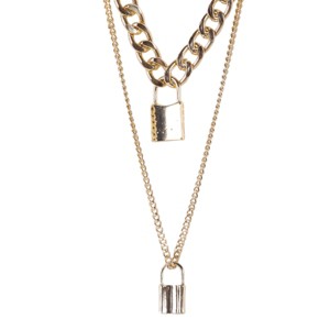 Slickblue Gold Chunky Link Chains Necklace Set, Padlock Pendants, 16" & 22" Length, Lobster Claw Closure - 1 of 4