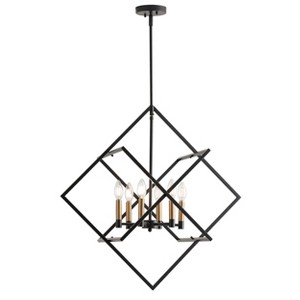 Dewdrop 6-Light Farmhouse Chandelier, Industrial Black and Gold Geometric Pendant Ceiling Light for Kitchen Island Foyer - 1 of 4