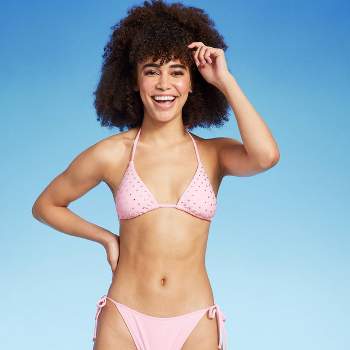 Women's Shirred Ribbed Bralette Bikini Top - Shade & Shore™ Pink