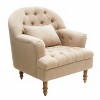 Tufted Accent Chair, Upholstered Armchair Club Chair with Throw Pillow & Weathered Oak Legs, Beige - ModernLuxe - 3 of 4