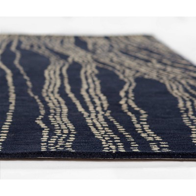 Navy Blue Abstract Hand-Tufted Wool Rug 2' x 3'