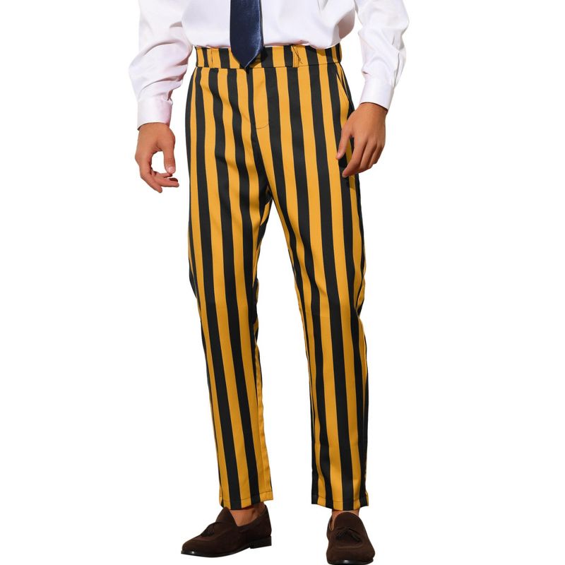 Lars Amadeus Men's Big & Tall Flat Front Business Striped Trousers, 1 of 6
