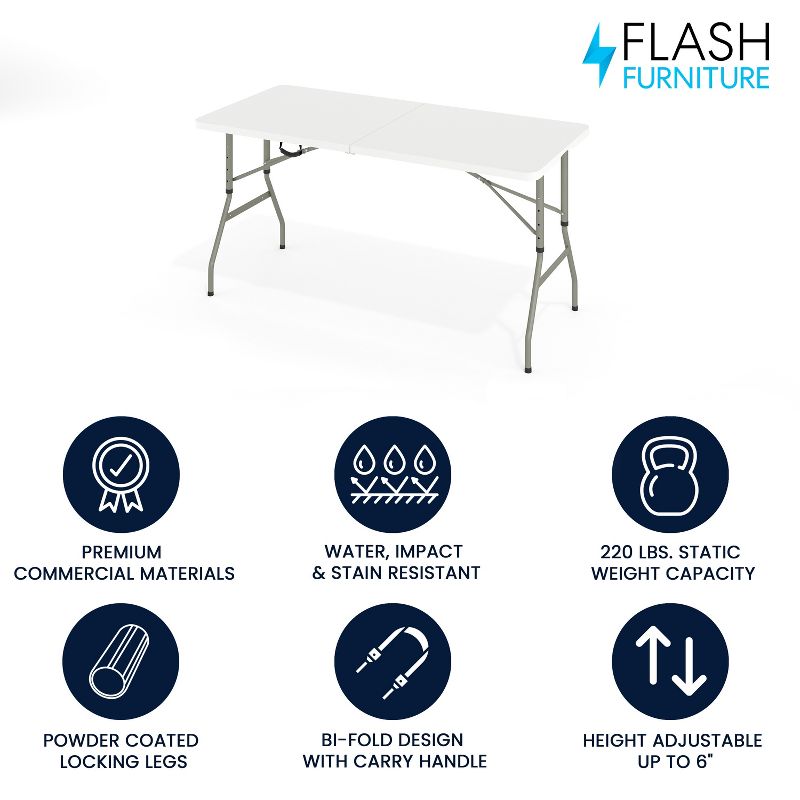 Flash Furniture Kathryn 5-Foot Height Adjustable Bi-Fold Granite White Plastic Banquet and Event Folding Table with Carrying Handle, 2 of 15