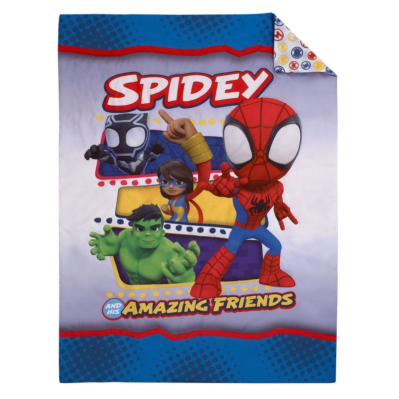 Marvel Spidey and His Amazing Friends Blue, Red, Yellow, and Green, Team Up 4 Piece Toddler Bed Set, 2 of 9