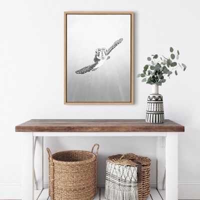 Gray Sea Turtle Framed Canvas Wall Art for Nursery