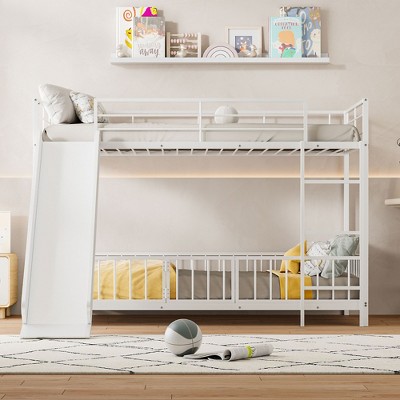 NicBex Twin Over Twin/Full Over Full Metal Bunk Bed with Ladder and Guardrail,Loft Bed with Convenient Gate for Bedroom,Black/White