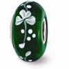 Black Bow Jewelry Fenton Green Hand Painted Clover Glass & Sterling Silver Bead Charm - 3 of 4