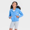 Girls' Disney Stitch Aloha Embroidered Terry Hooded Zip-Up Sweatshirt - Blue - 2 of 4