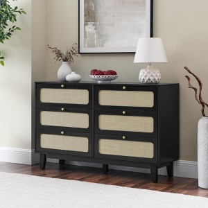 KTMBDW 6 Drawer Double Dresser for Bedroom, Rattan Chest of Dressers, Modern Wooden Dresser Chest for Living Room and Entryway - 1 of 4