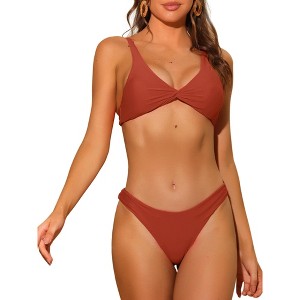 Elerevyo Women's Twist Cross Knot Solid Adjustable Straps Self Tie Back Swimsuits Bikini 1 Set - 1 of 4