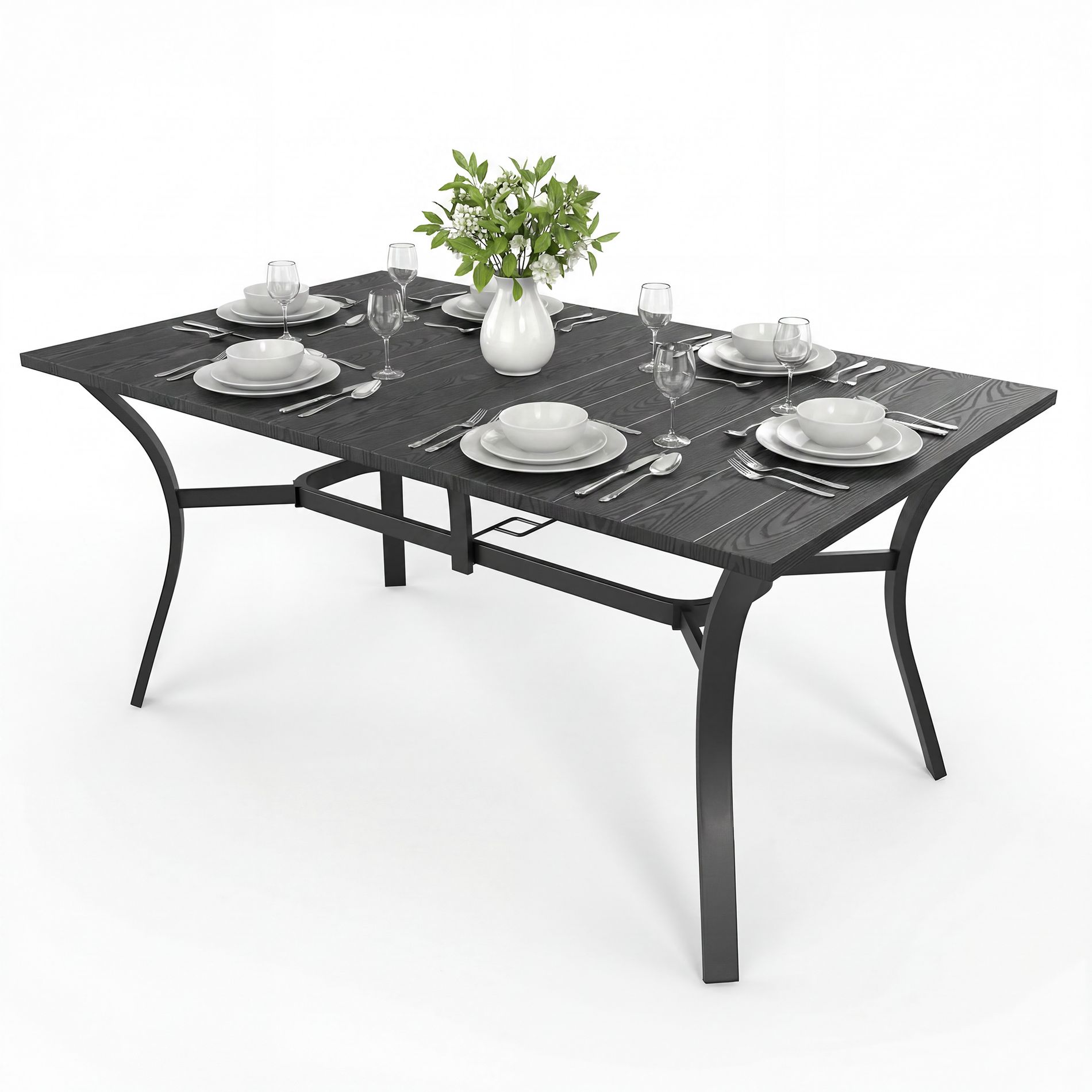 Oudoor Dining Table, Industrial Rectangular Patio Dining Table Black Color
