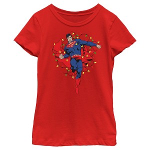 Girl's Superman Christmas Lights T-Shirt - 1 of 4